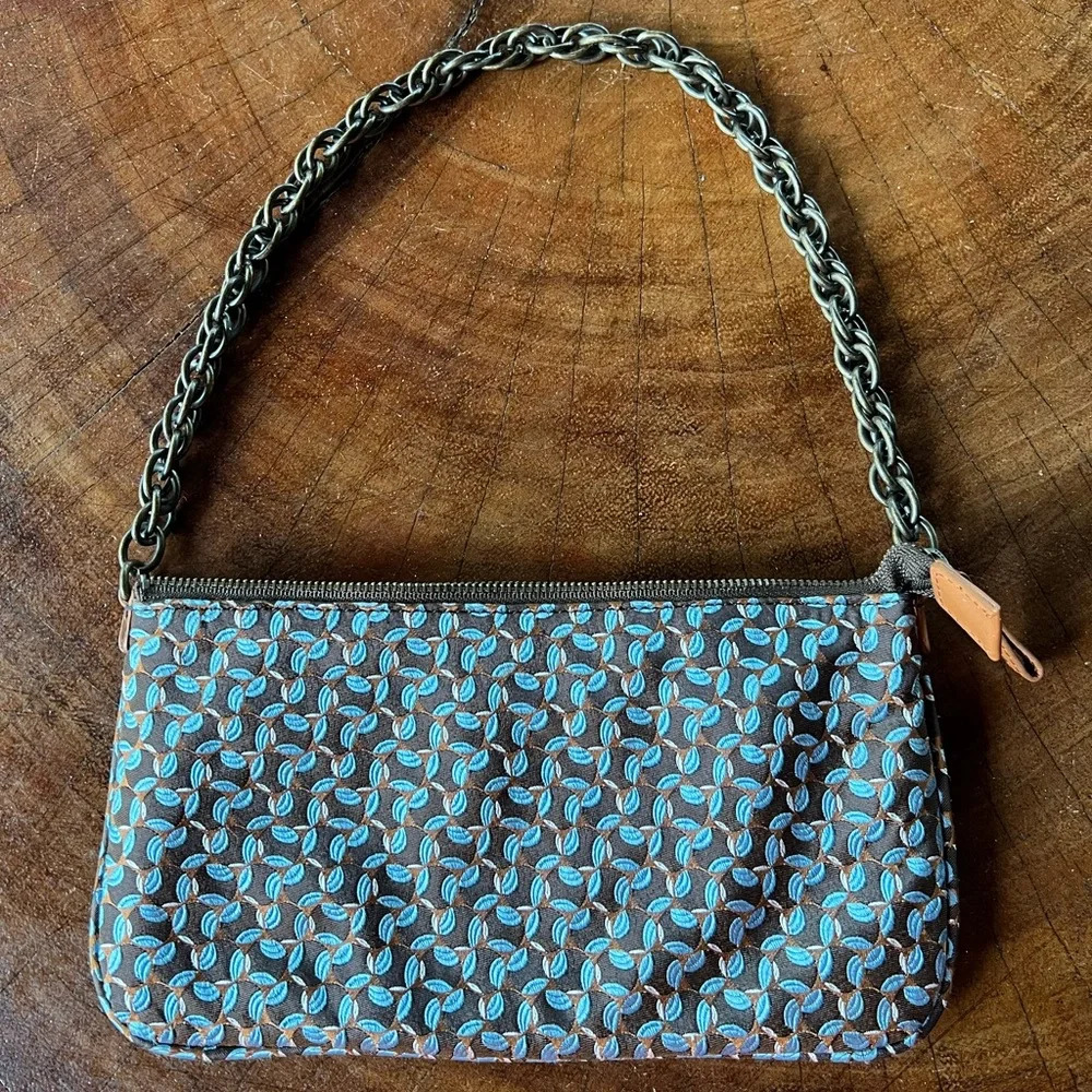 Vintage Y2K Small J. Crew Blue 100% Silk Shoulder Bag Chain Handle Purse Clutch